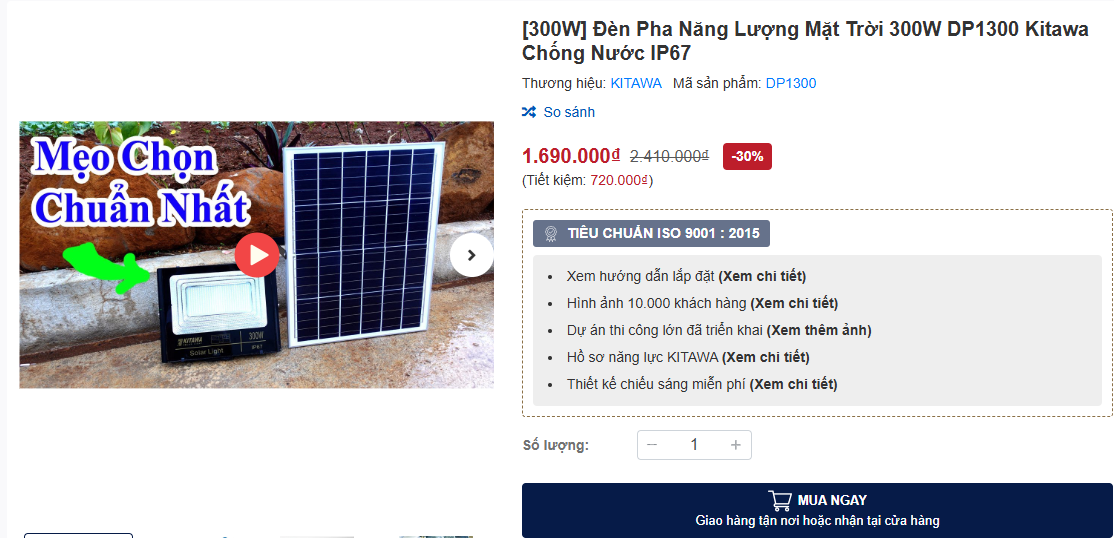 Đèn Năng Lượng Mặt Trời 300W của Kitawa